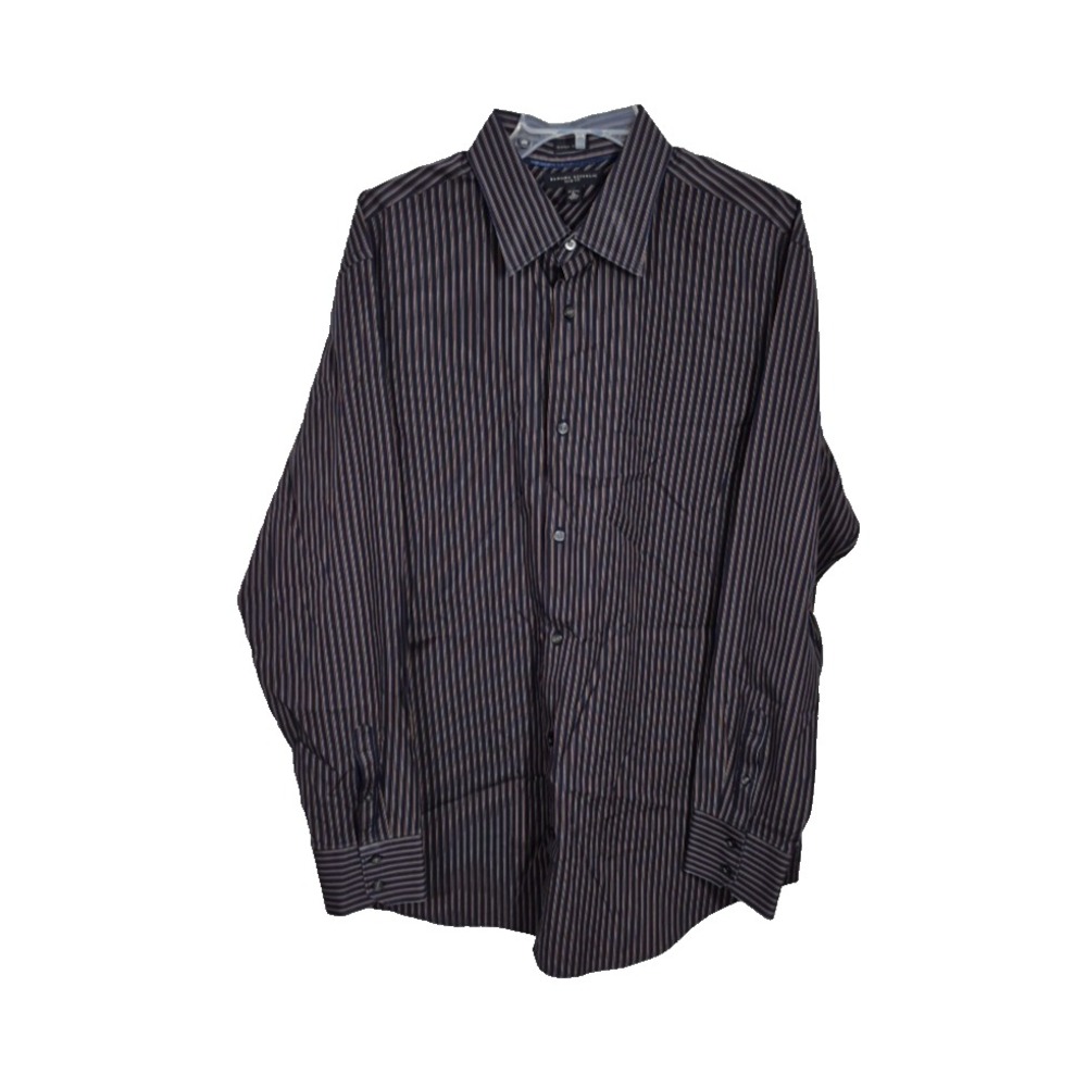Banana Republic Slim Fit Dress Shirt‎ Mens XL Black/Brown Stripe Woven In Italy